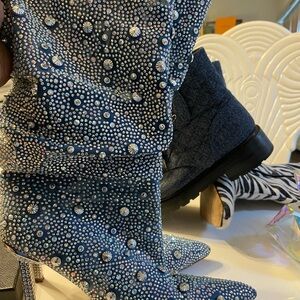 Crystal-Embellished Blue Women's Boots